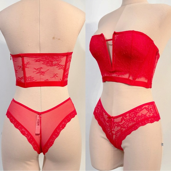 Victoria's Secret Red Lace lingerie set Bra panty Small - Picture 2 of 2